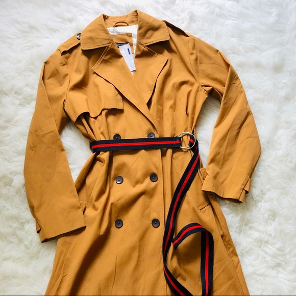 Madison Tan Navy Red Trench With Belt Coat Sz M - Picture 5 of 16